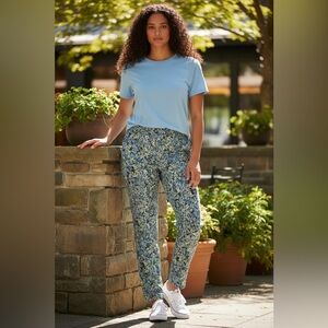 Terra & Sky Blue Floral Print Straight Leg Pants